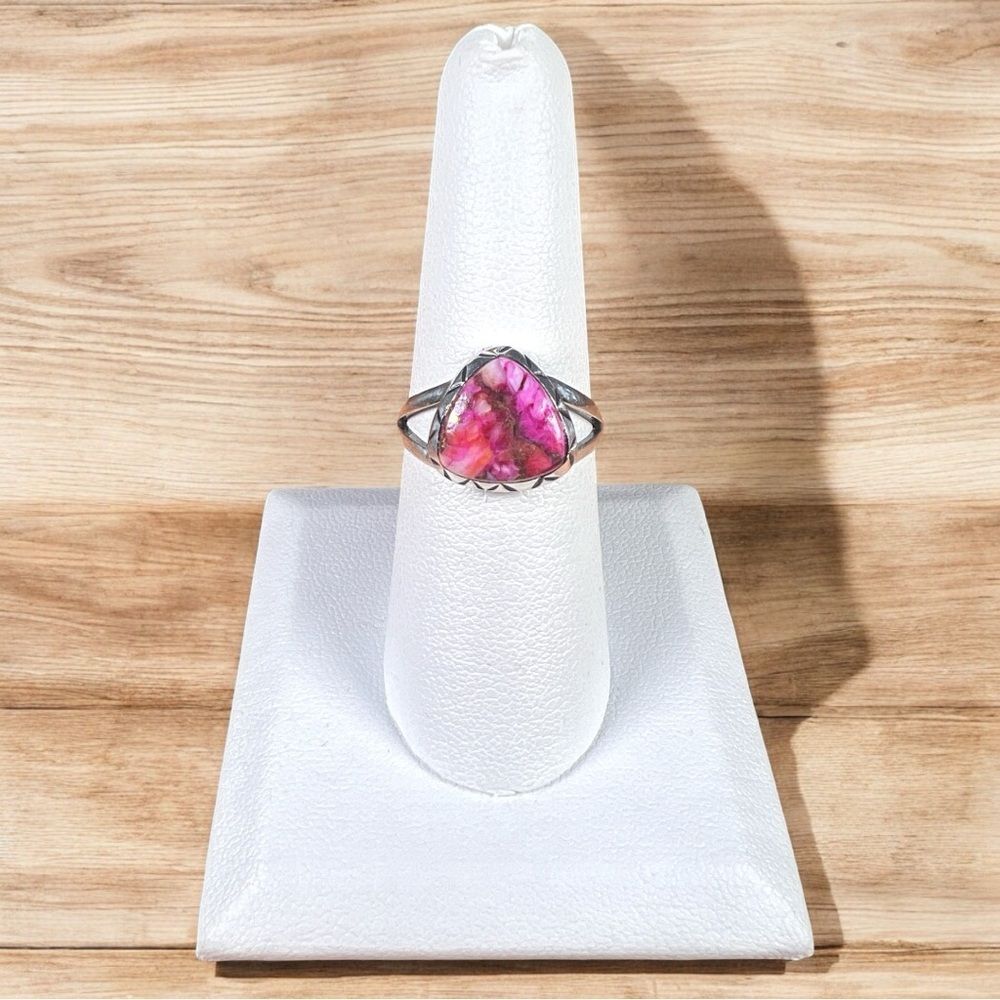 Triangle Pink Kingman Turquoise Ring Solid Sterling Silver Ring - Sz 8